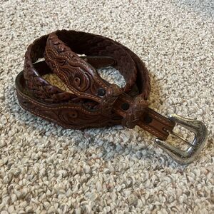 Nocona Western Braided Leather Belt Silver Buckle Brown Size 40 Distressed